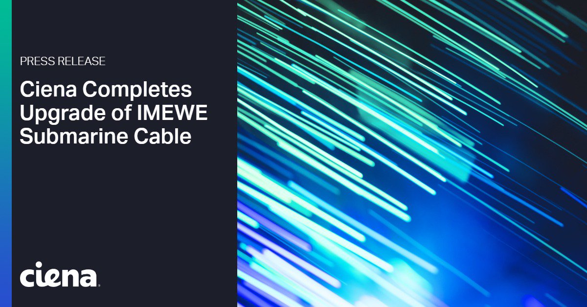 SweetappleChris's tweet photo. Ciena Completes Upgrade of IMEWE Submarine Cable https://t.co/pLEhmzJTEg https://t.co/y4Hvy75X6m