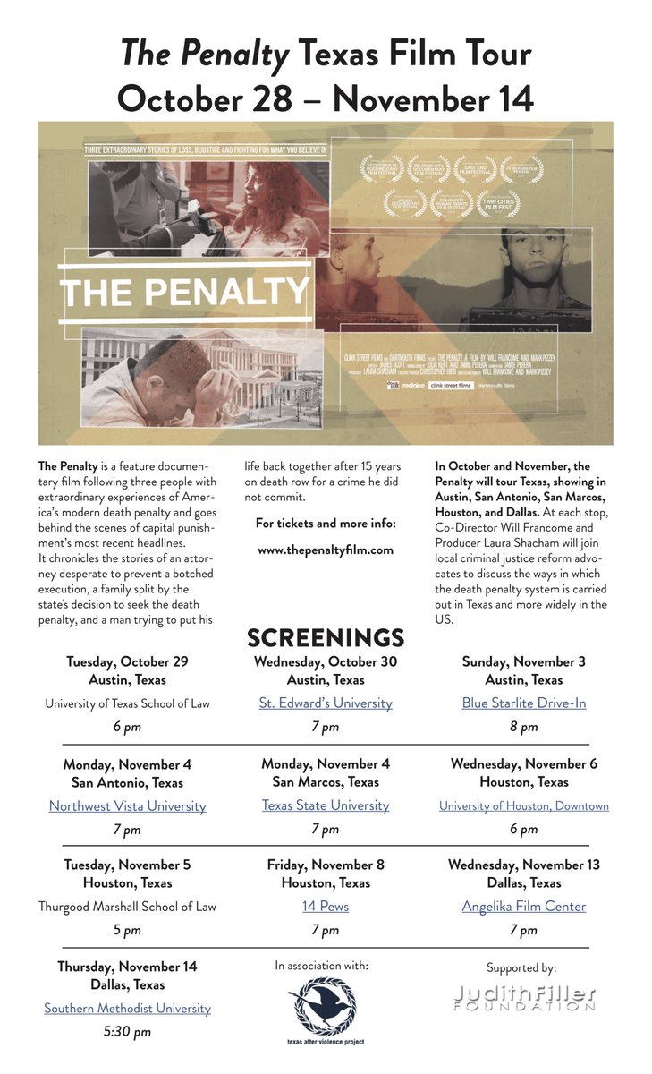 thepenaltyfilm's tweet photo. It was great to kick off our #texas tour of the film last night. If you live in the state, come out and watch the film and meet the filmmakers and special guests between now and Nov. 14. More info at https://t.co/Lbw1AWDW2X #DeathPenalty #Documentary #events https://t.co/WYJpgIa0C2