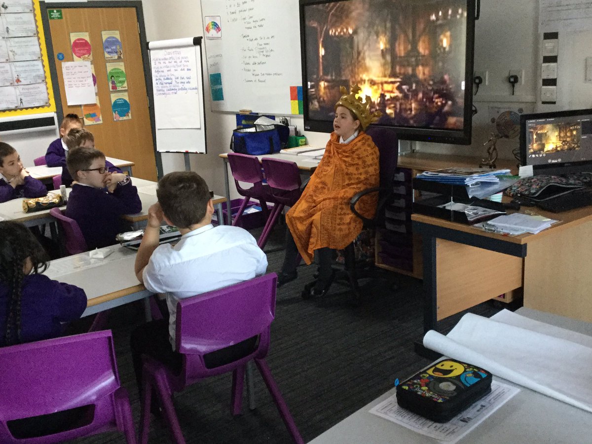 BeaconAcad's tweet photo. Yr5 have been #hotseating as King Hrothgar from our Anglo Saxon text, #beowulf in preparation for writing diary entries later in the week. #leopardclass https://t.co/10u1zsnqD1