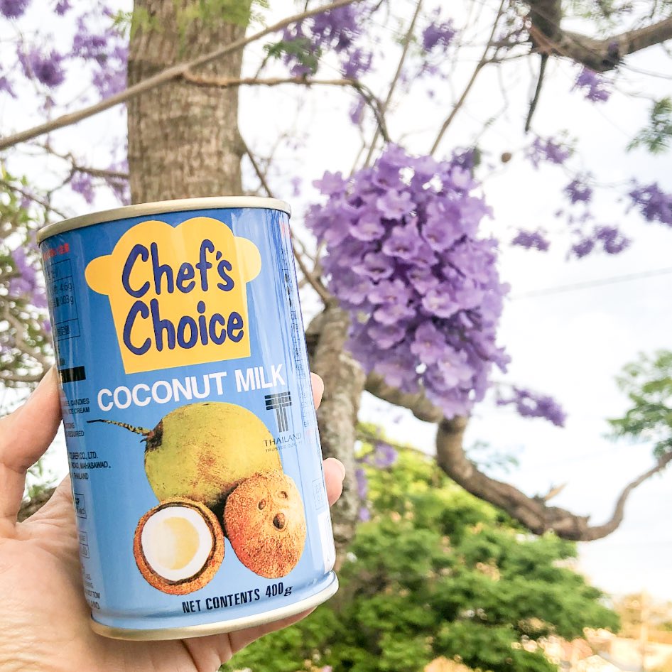 chefschoicecoco's tweet photo. When the jacarandas are in full bloom... we couldn’t resist getting a snap with the Chef’s Choice coconut milk - naturally the best 😋 https://t.co/rwf3PW8UK8