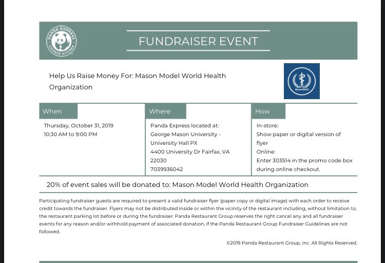 We have another fundraiser! It will be at Panda Express all day! please show this flyer at the register and 20% of your order will go towards us! Thank you guys for your support!