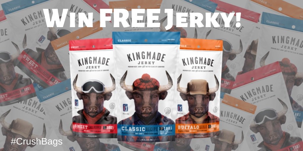 KingmadeJerky's tweet photo. Win 18 bags of Kingmade Jerky! Winner notified by 11/5/19. Rules: https://t.co/5bhifEwTDk Follow @KingmadeJerky, Tag 2 Golf or Jerky Fans, Retweet &amp; Use #WinKMJ. Twitter not responsible for contest. #CrushBags #KingmadeJerky #Jerky #EnterToWin #Giveaway #Contest https://t.co/OVizTduoLG