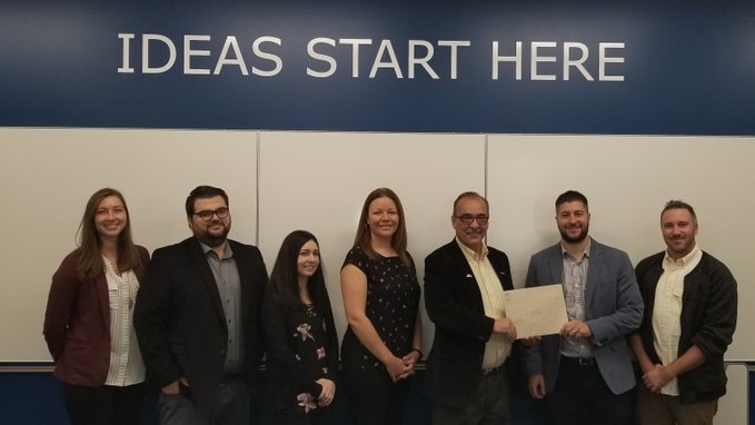 The Applied Research team at <a href="/cambriancollege/">Cambrian College</a> made a $150.00 donation to Ward 11 Councillor Bill Leduc supporting the annual "Keeping Seniors Warm" campaign. We are challenging other organizations to help them reach their goal of $10,000 so seniors are outfitted with winter wear.