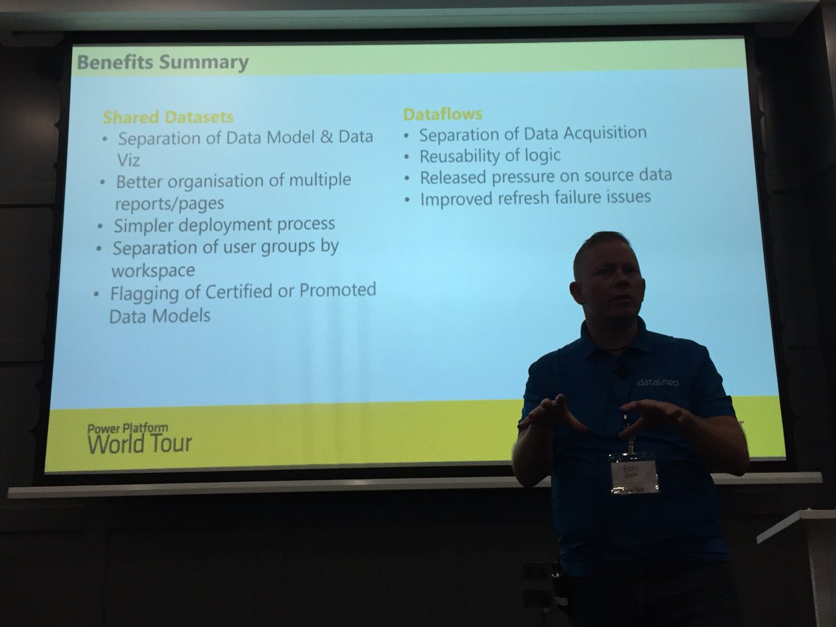 ambynet's tweet photo. Really good session about #Dataflows &amp; #SharedDatasets using @MSPowerBI by @benrebooted at #PowerPlatformWT #Dublin 👍👌👏 @pbiusergroup https://t.co/DuHwAA5DrC