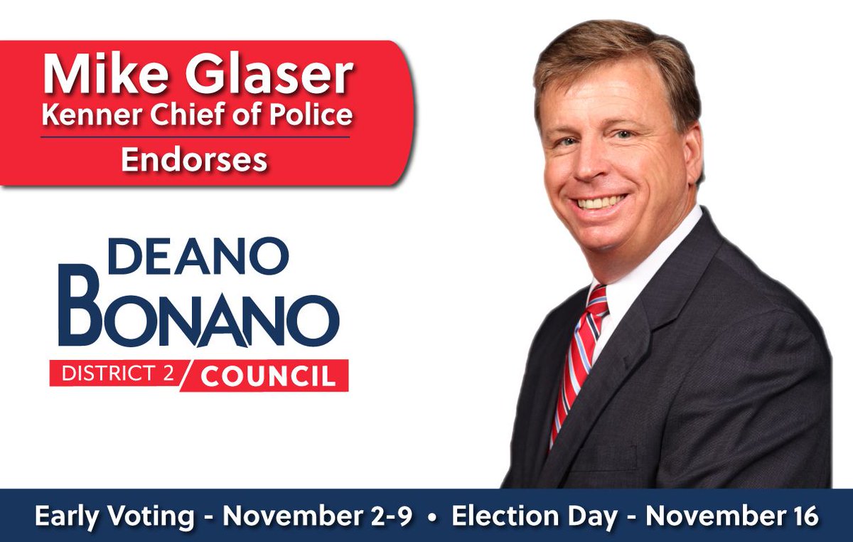 "Deano's knowledge of every division of government will serve us well. He will be a decisive councilman for his district." - Mike Glaser, Kenner Chief of Police. To find out more on why Chief Glaser stands with Deano Bonano, visit buff.ly/2LBRsQi #ElectDeanoBonano
