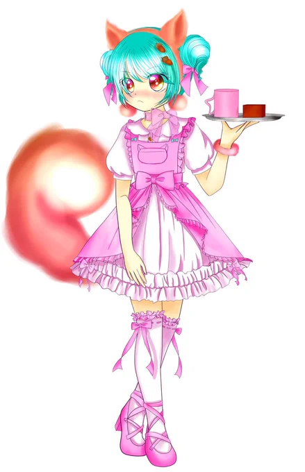メイドさん #オリジナル #女の子 #イラスト #デジタル #少女 #制服 #ピンク 