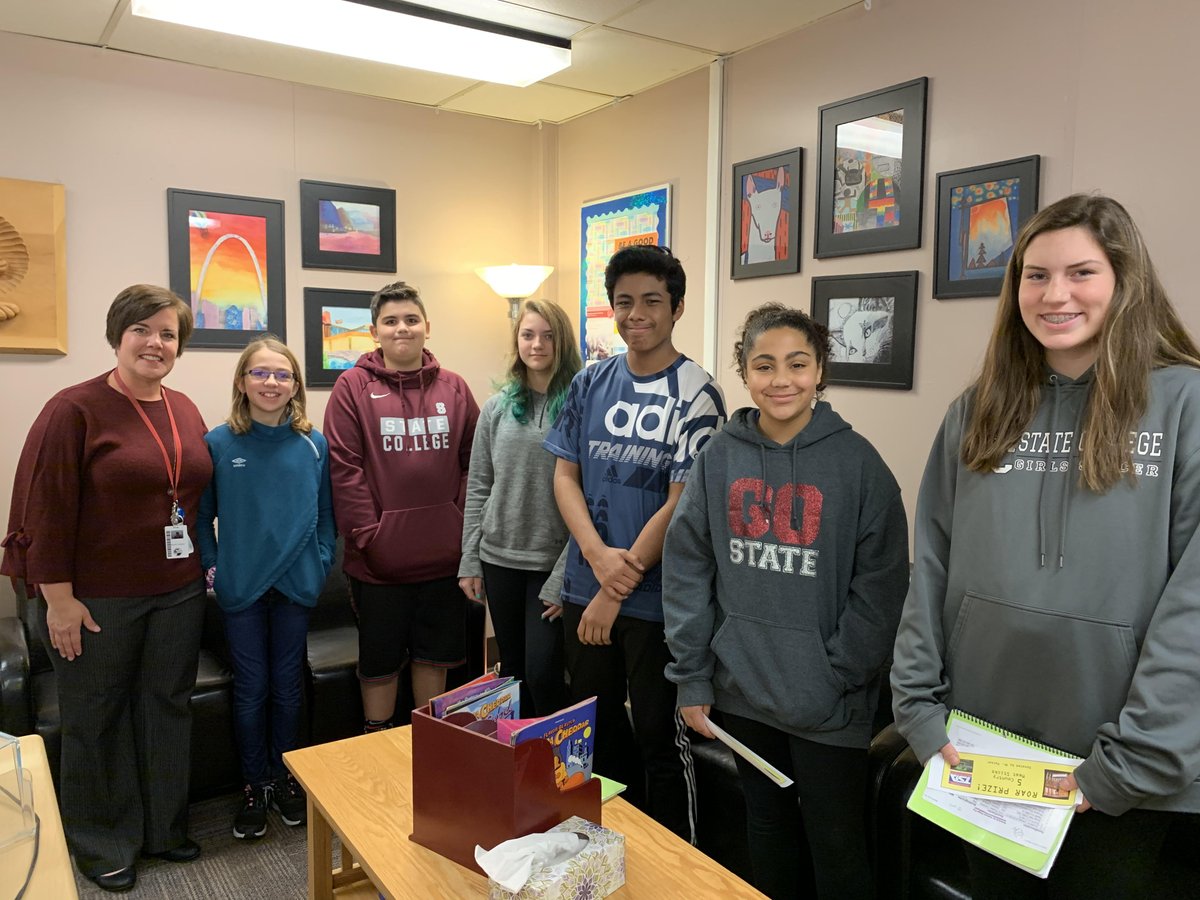 Congratulations to this week's PFMS ROAR winners: Autumn Shoemaker, Luke Milito, Zoey Lingle, Cristian Tellez, Brooklynn Freeman and Katie Fry pictured with counselor, Mrs. Thompson.