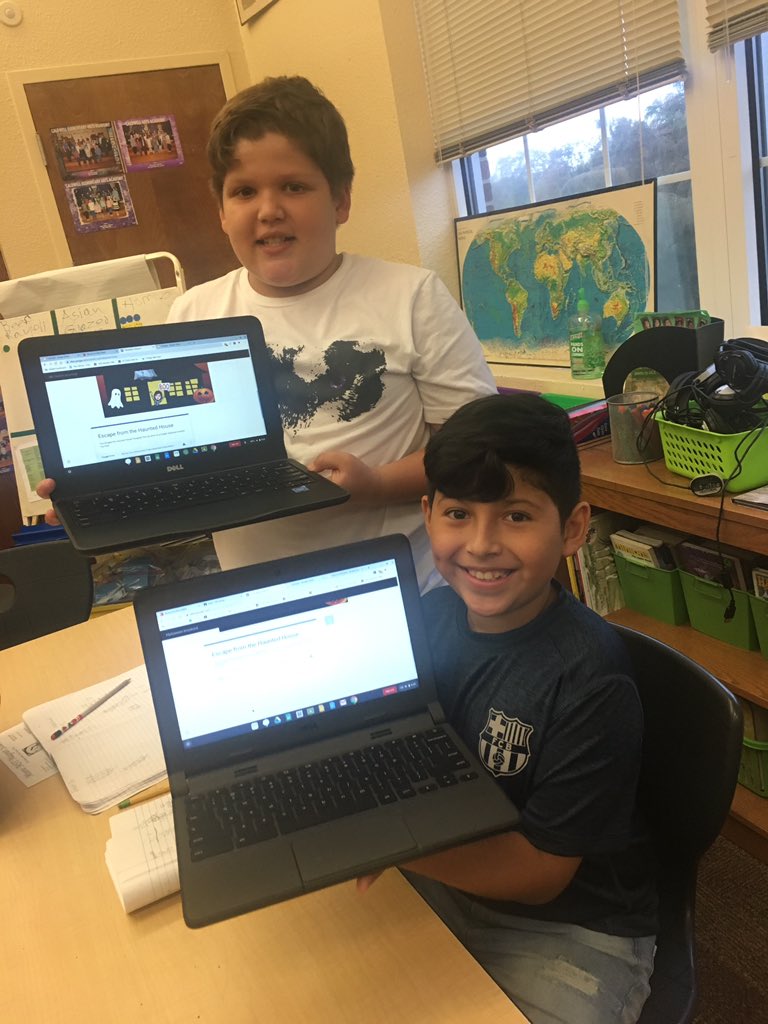 YMalmstrom's tweet photo. No better way to review skills than helping your teacher breakout of a haunted house! #helpmeescape @caldwelltisd https://t.co/OzE094x0rM