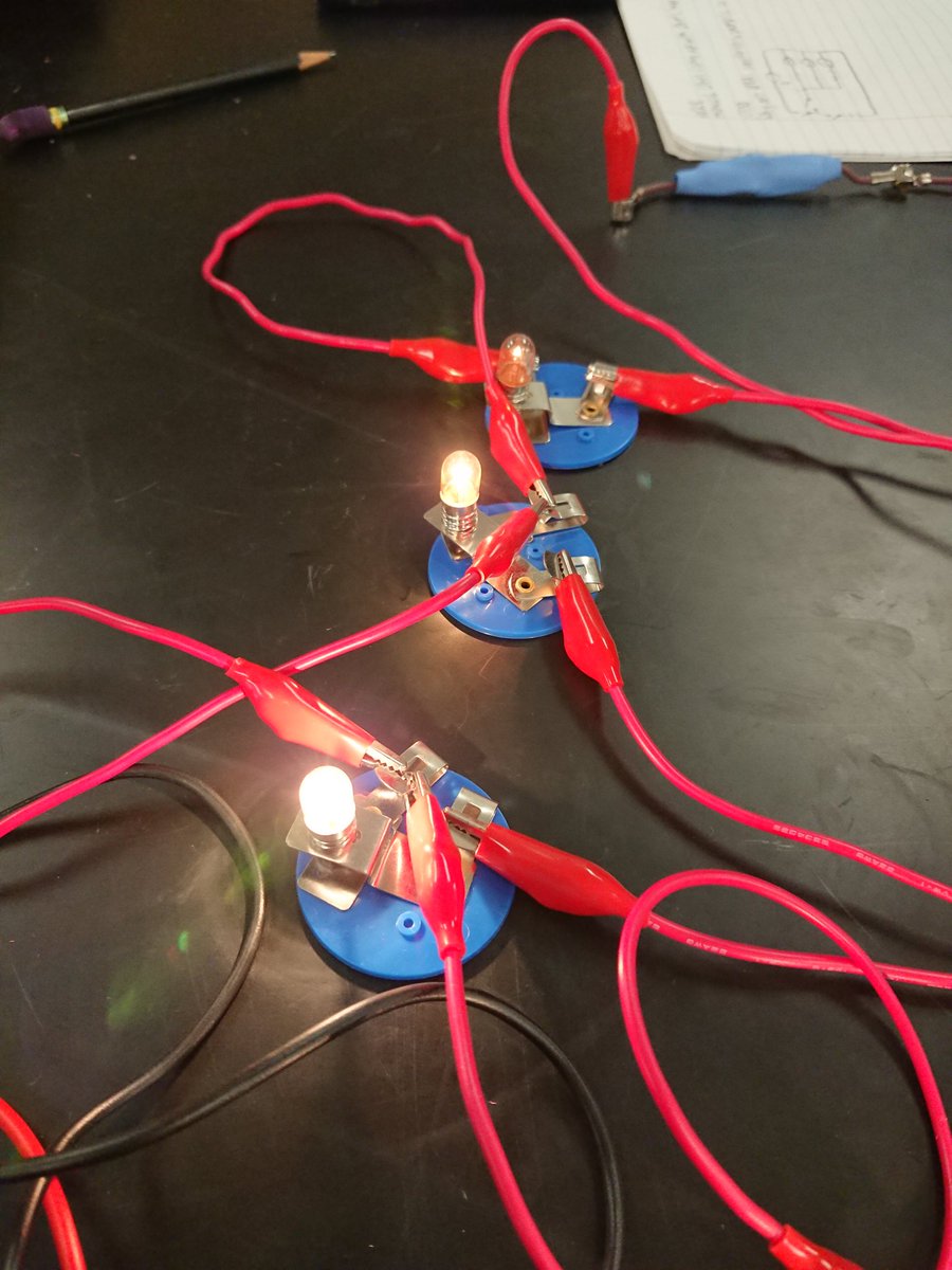 DrSwisherACC's tweet photo. Make a circuit where bulb A is brighter than bulb B, which is brighter than bulb C! 

#physicsclass #arlingtontech #learncircuits #eureka https://t.co/iMLorapdm7