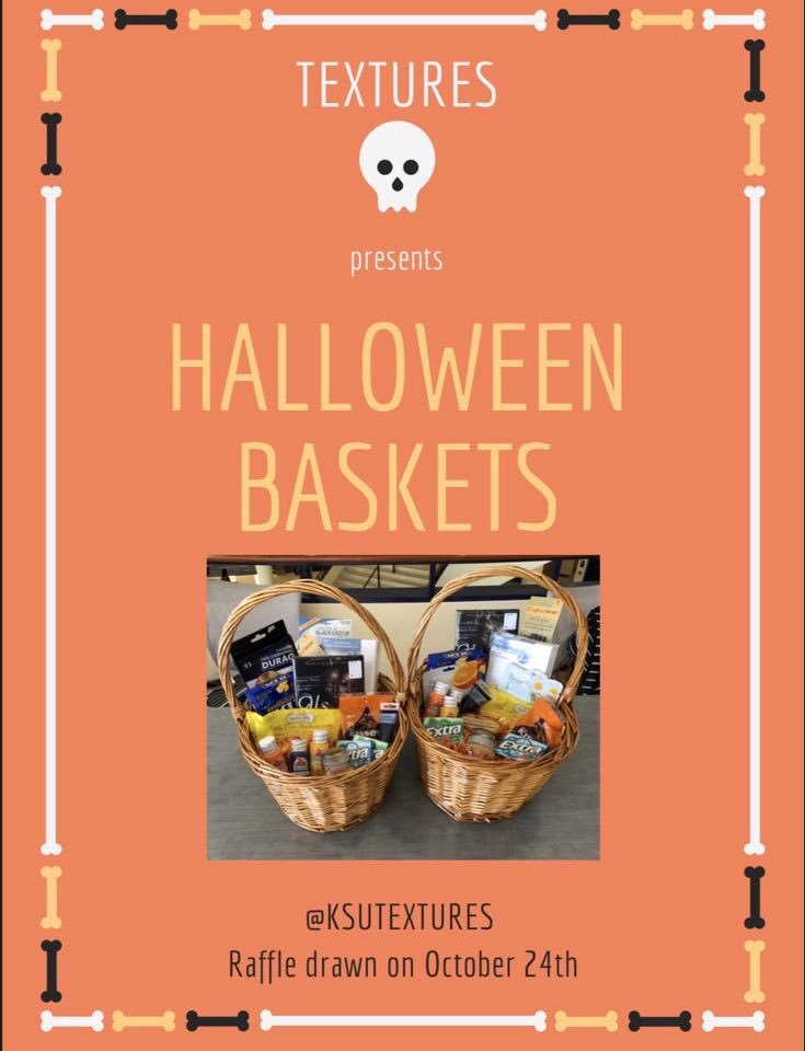 ksutextures's tweet photo. This week is the last week to purchase raffle tickets for our Halloween Baskets! The raffle will be drawn on Thursday so come see us at tables today and tomorrow from 1-5pm! ✨ https://t.co/u9fYFNQu5v