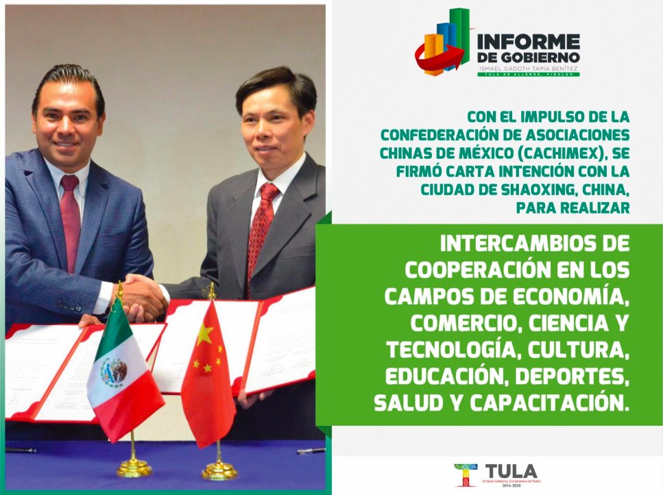 TulaAllende's tweet photo. Firma de Carta Intención con la Ciudad de Shaoxing, China | Se realizaran intercambios de cooperación en los campos de economía, comercio, cultura, educación, deportes, salud capacitación, ciencia y tecnología. https://t.co/6D5V6xxMge