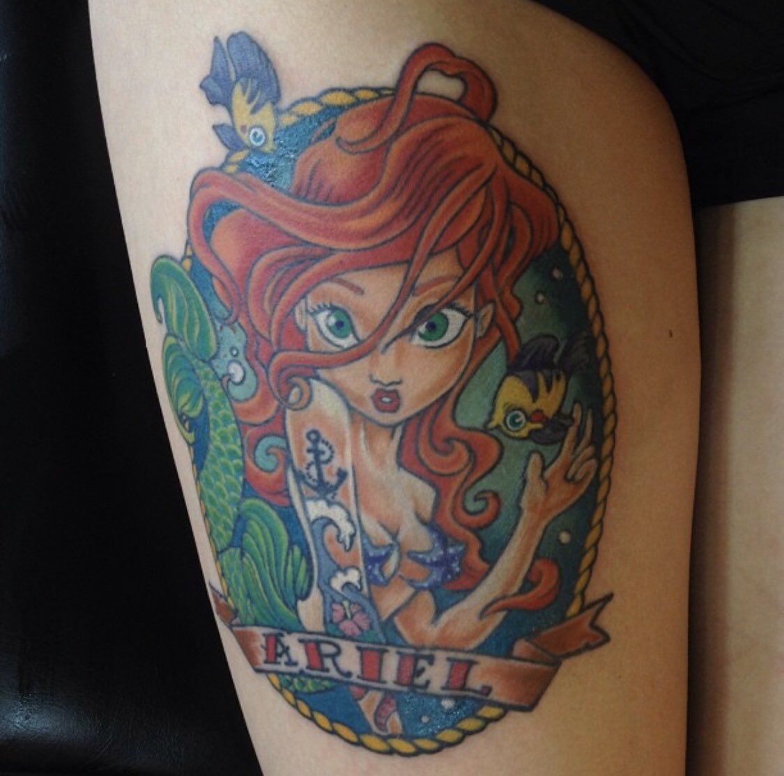 bethybear22's tweet photo. @kurtisconner PLEASE roast my tattoo. I spent a lot of money and time getting a literal Disney Princess on my leg... I deserve roasting. https://t.co/16sgcKPc23