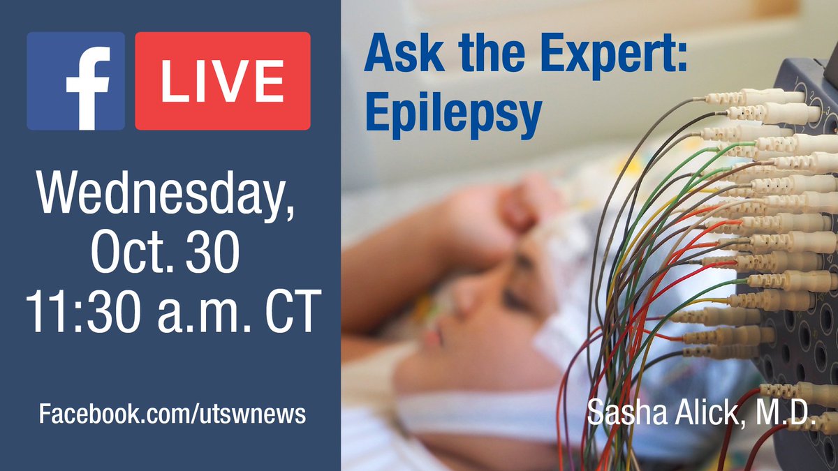 UTSWMedCenter's tweet image. TODAY: #FBLive chat on #epilepsy with @utswbrain physician Sasha Alick, M.D. At 11:30 a.m. TODAY, visit facebook.com/utswnews to join the discussion. #utswbrain #EpilepsyAwarenessMonth
