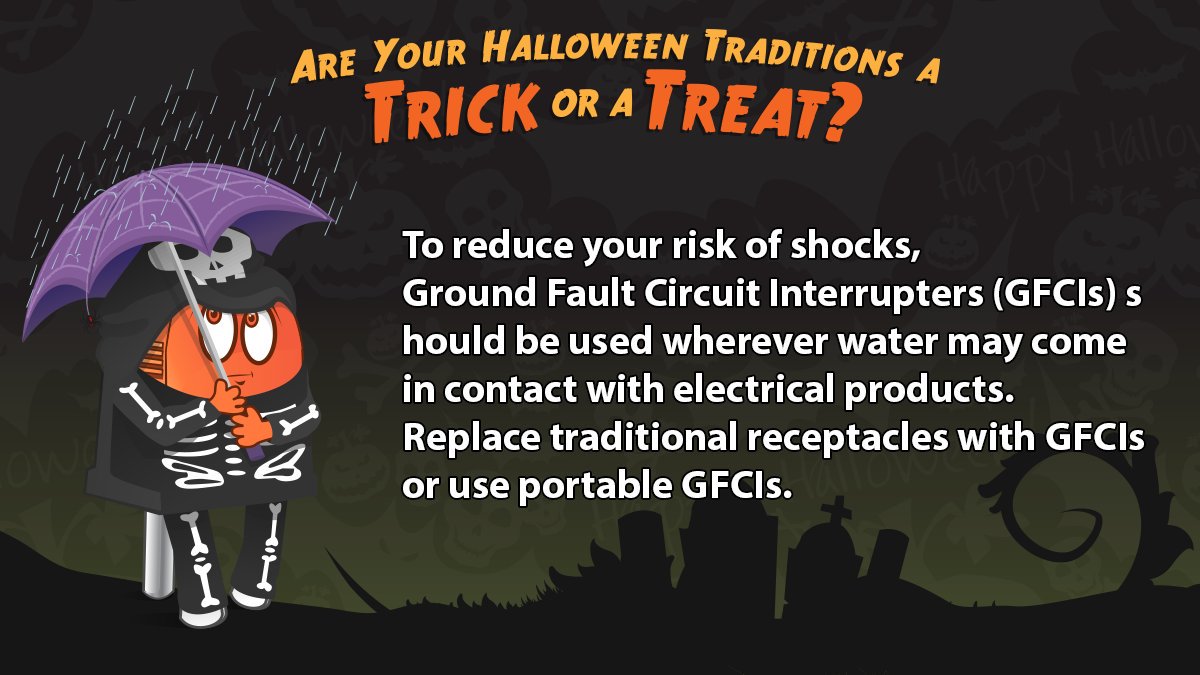 ESFIdotorg's tweet photo. #HalloweenSafety: Ground Fault Circuit Interrupters (#GFCIs) should be used wherever water might come in contact with #electrical products. #Halloween #HomeSafety
https://t.co/ctI6v6LPgg https://t.co/YbL3culaiT