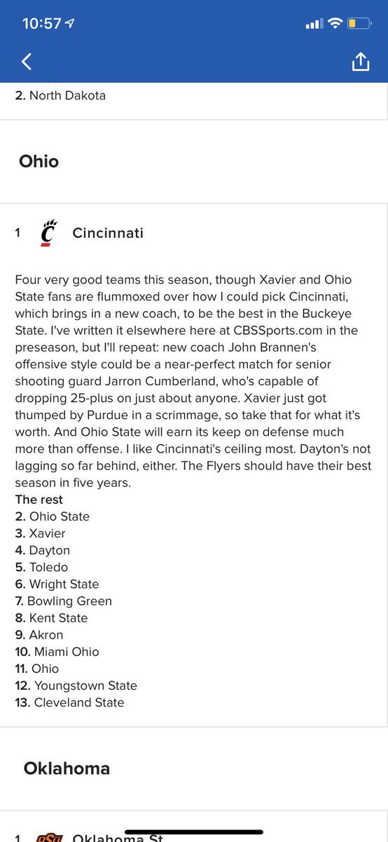 matt_huffmon's tweet photo. .@CBSSports listed the #Bearcats as the best men’s basketball team in the state of Ohio. 👀 https://t.co/KWsavt7NlJ