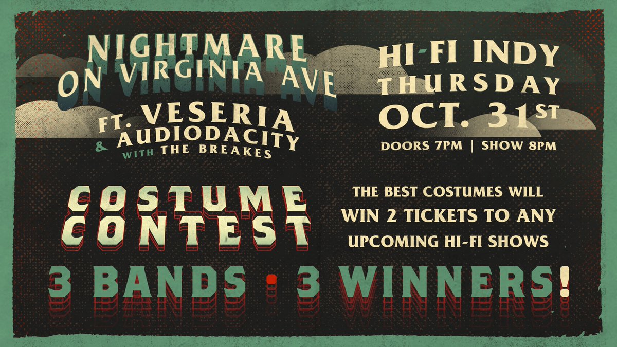 COSTUME CONTEST 🧙‍♀️🧟‍♂️🦹‍♀️ #hifiindy is hosting a costume contest at tomorrow's show! Grab a ticket, come dressed in your best costume, and be entered to win 2 tickets to ANY upcoming HI-FI show. ⚡️

3 bands, 3 winners, don't miss out! 🎃

Get tickets: fanlink.to/halloweenbasht…