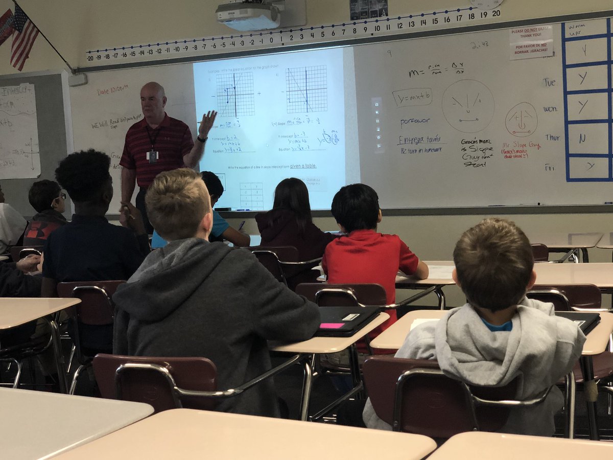 Nechamkin's tweet photo. Ss comparing &amp; contrasting different forms of same linear equation in Mr. Ames’ class. Great questions &amp; answers by students. @McMillanJHMC #WylieMath https://t.co/OSVKatS3vH