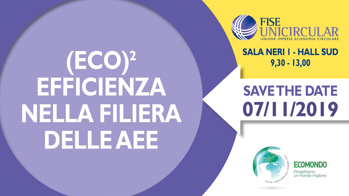 unicircular's tweet photo. #FISEUnicircular a @Ecomondo

📌 Sala Neri 1 - Hall Sud | ore 9,30

#ASSORAEE con @CdC_RAEE presenta “(Eco)² efficienza nella filiera delle AEE”.
📗Nel corso dell'evento sarà presentato lo studio su costi economici e ambientali della cannibalizzazione dei RAEE.
@CDCNPA_ https://t.co/etmZVb5KpF