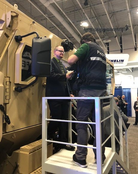 MackDefense's tweet image. AUSA 2019 - Behind the scenes photos of interviews happening with Mack Defense team and Manitowoc regarding the All-Terrain Crane - 40T for Army Recognition

#ArmyRecognition
#MackDefense
#AUSA2019