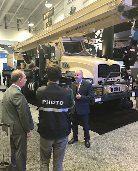 MackDefense's tweet image. AUSA 2019 - Behind the scenes photos of interviews happening with Mack Defense team and Manitowoc regarding the All-Terrain Crane - 40T for Army Recognition

#ArmyRecognition
#MackDefense
#AUSA2019