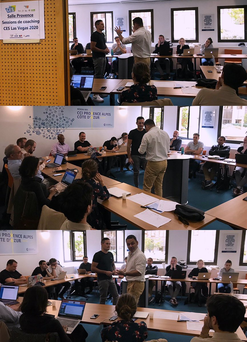 cci_paca's tweet photo. [live] 2e jour de #coaching🆙#TeamFranceExport🌐pour des #startups de la délégation @MaRegionSud au #CES2020 🌎Rien de mieux qu'une mise en situation pour s'entraîner à promouvoir son #innovation sur le stand du @CES Las Vegas 🔝 https://t.co/WTjRvpRgAF