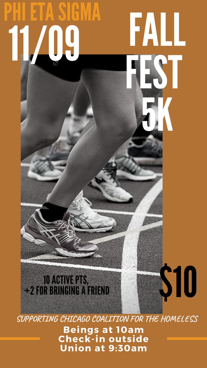 Register NOW for our Fall Fest 5K- Supporting Chicago Coalition for the Homeless. $10 registration fee, all runners receive free food after the run/walk. 10 active points +2 extra for bringing a friend! docs.google.com/forms/d/e/1FAI…