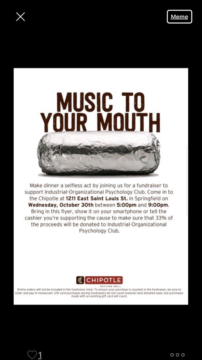 MSU_IO_Psych's tweet photo. Please head to Chipotle tonight from 5-9 to help us with our fundraiser! Show them this flyer &amp; then enjoy!!! https://t.co/qRxzqhTQUR