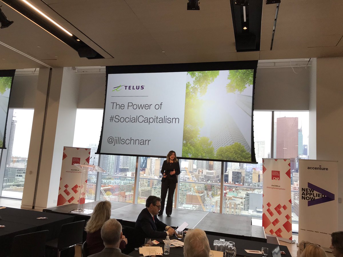 Nicoledascenz's tweet photo. @jillschnarr of @TELUS and the “Power of #SocialCapitalism” and how for-profit companies taking responsibility to address social challenges can see an increased #consumertrust and #brand loyalty #cmafuture https://t.co/kKDZsxKlg9