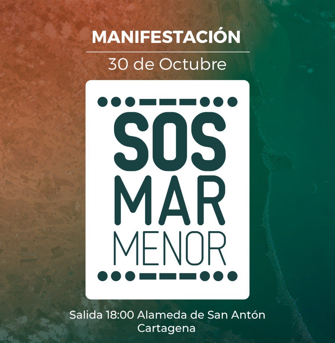 Esta tarde el pueblo de Cartagena, apoyado por el resto de la Región de Murcia, salen a la calle para gritar #SOSMarMenor. 

La laguna de agua salada más grande de Europa está en situación límite por culpa de la ineficacia de los políticos.

¡Salvemos nuestro patrimonio natural!