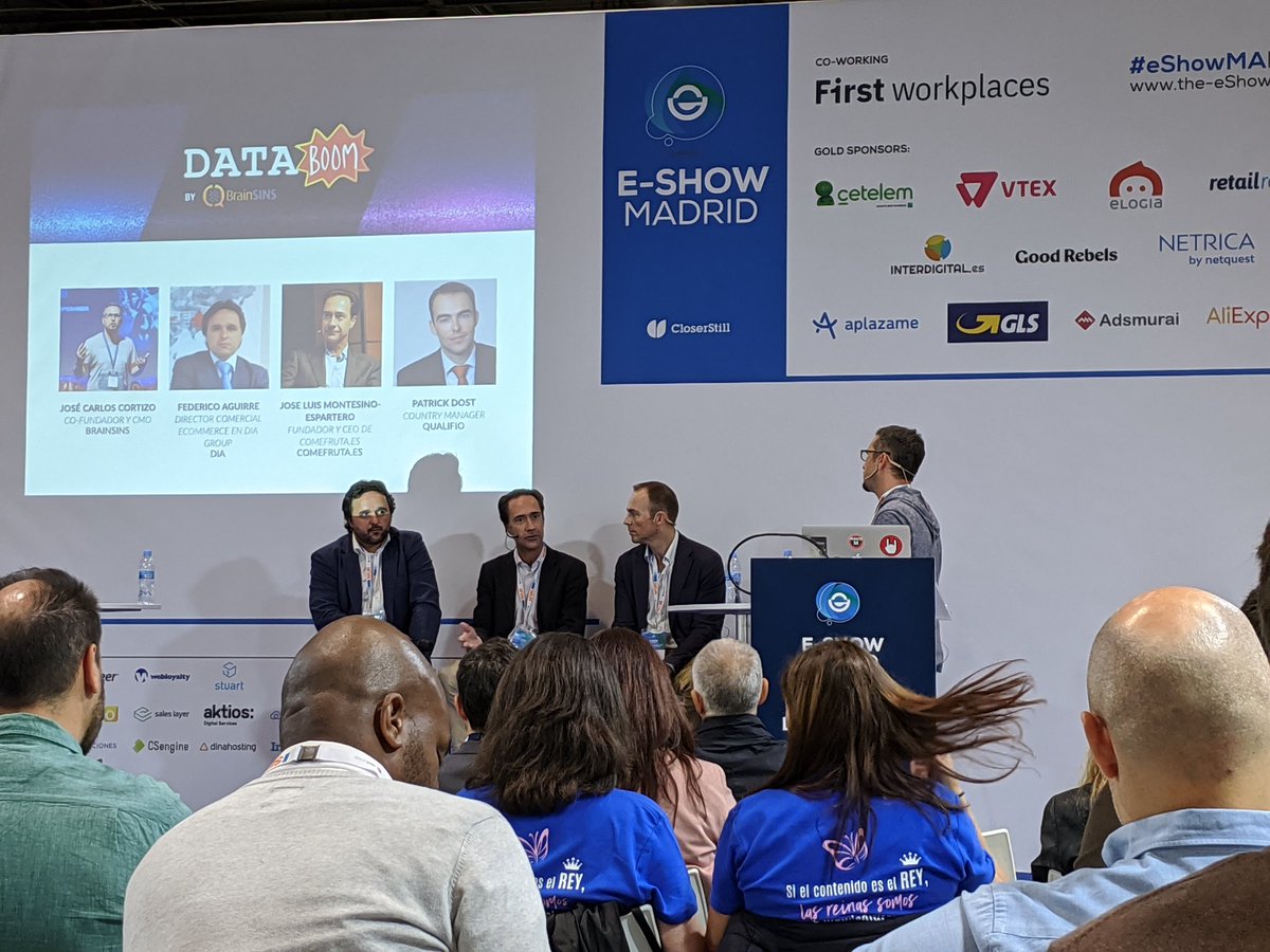 M_Alemany's tweet photo. Finalmente, el #eShowMAD19 de hoy y de este año acaba para mí con la charla de #databoom, con representantes de @qualifio_es , @comefruta_es y @DIA_Group https://t.co/u2JGwcbTRn