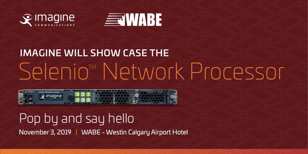 Imagine_Comms's tweet photo. Attending #WABE? Meet our Selenio Network Processor, the industry's first pure-IP processor, optimized for uncompressed UHD, and based on SMPTE ST 2110. We look forward to seeing you!
#YourPathYourPace #FullIP https://t.co/y1OBB2ATfH