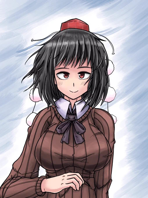 寒くなってきたのでセーターを重ね着する文ちゃんを描きました 