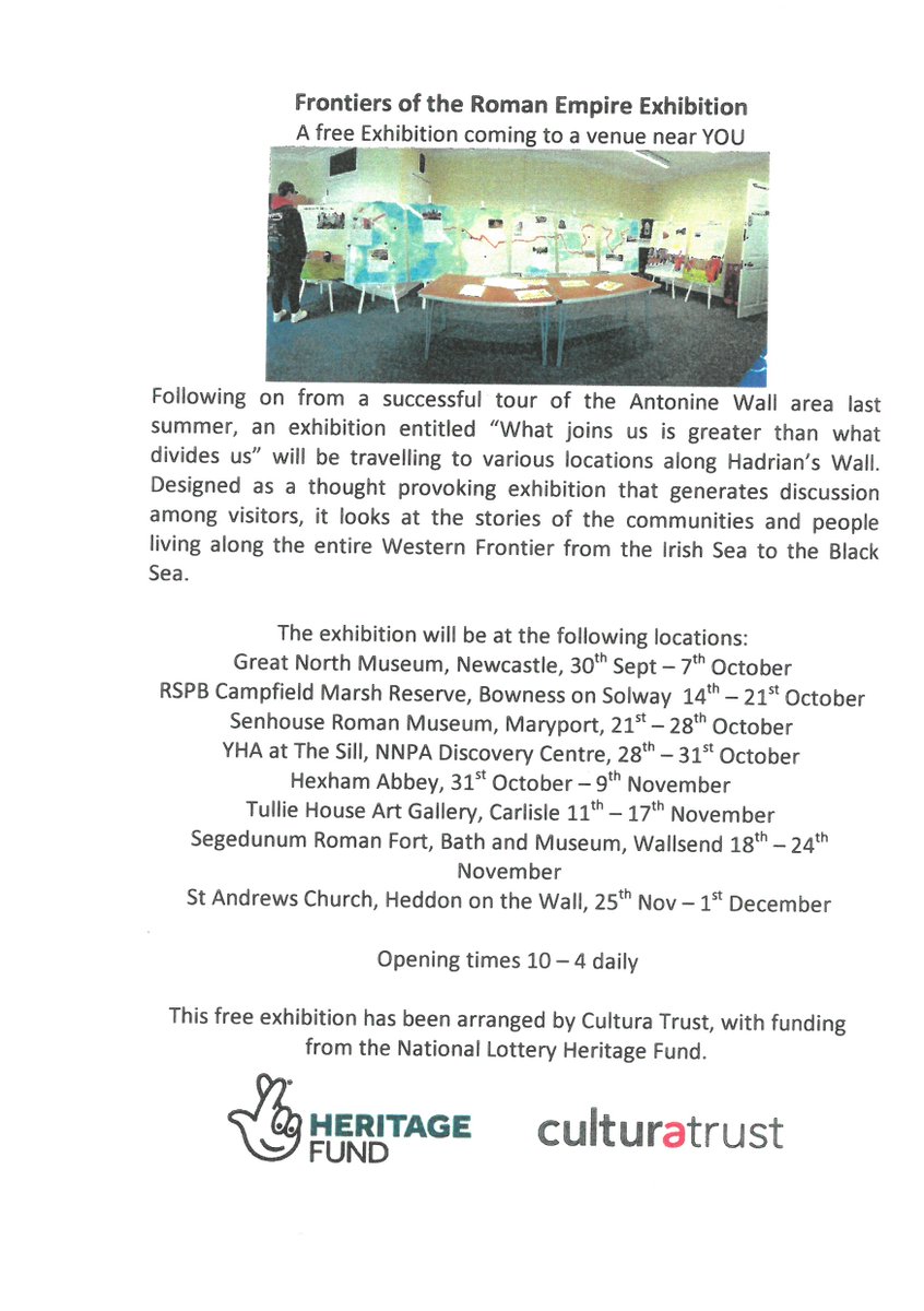 culturatrust's tweet photo. our Frontiers of the Roman Empire exhibition is on the move again tomorrow...catch it while you can ..#sharing heritage #
@TheSill,   @HexhamAbbey  @HeritageFundUK @SegedunumFort @Heddononthewall @TullieHouse https://t.co/24UKOVArC1