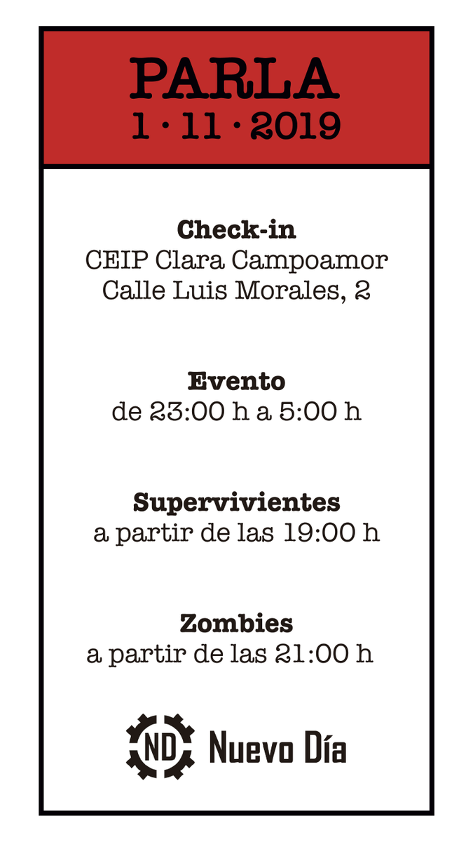 SurvivalZombie's tweet photo. 🚨 #SZPARLA, #SZIBIZA y #SZCIUDADREAL🚨 ¡Check-ins!
✅ Abiertos toda la noche para dudas o compra de entradas.
✅ Podéis incorporaros en cualquier momento.
✅ Id pronto para evitar esperas.
✅ Pueden hacer el check-in por vosotros.
¡¡NOS VEMOS EL VIERNES Y EL SÁBADO!! 🧟♂️ https://t.co/KUSRUvC5wK