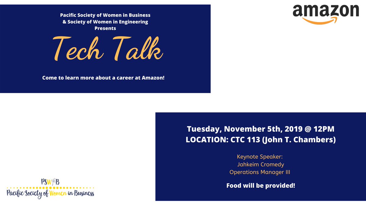 PacificSWIB's tweet image. Our next General Meeting will be happening on Tuesday, November 5th @ 12PM. Come learn more about a career at Amazon!!
