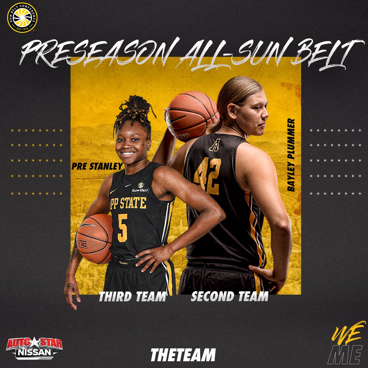 AppStateWBB's tweet image. Congratulations to .@BayleyPlummer and .@SwaqqPre on being named to the All-@SunBelt Preseason Team! @AppStateWBB was picked to finish fifth in the preseason poll. #THETEAM

Plummer - Second Team
Stanley - Third Team

➡️ bit.ly/2NsG9rQ