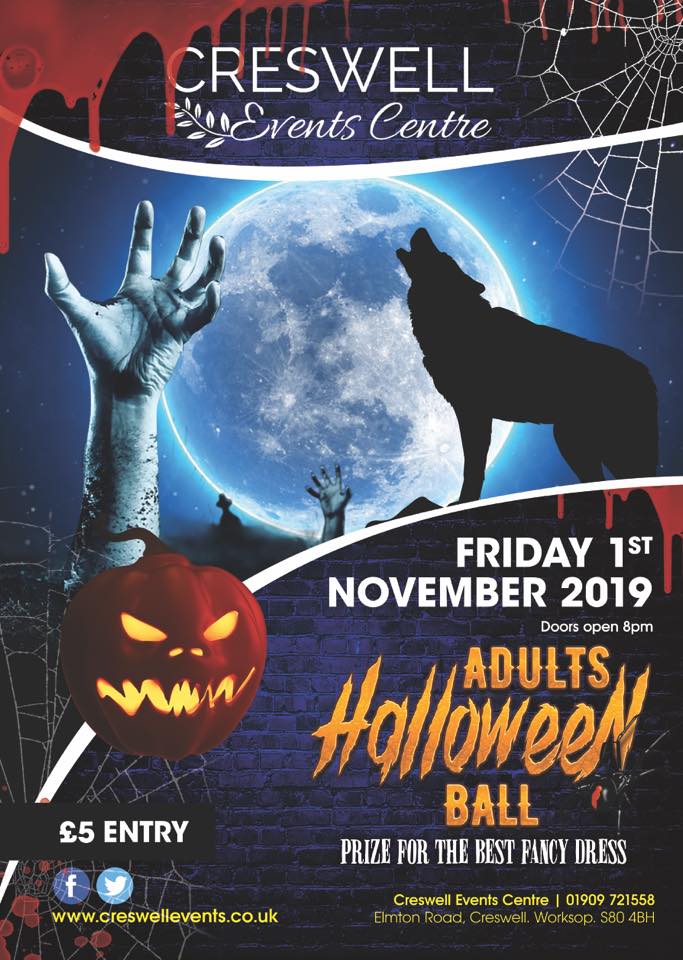 <a href="/CreswellEvents/">Creswell Events Centre</a> are staging an Adults Halloween Ball this Friday. Have a great fright night for just £5 per ticket. #VisitBolsover #thingstodo #events <a href="/vpdd/">Visit Peak District & Derbyshire</a> @ChesterfieldVIC @mpddindustry <a href="/MyBolsover/">My Bolsover</a>