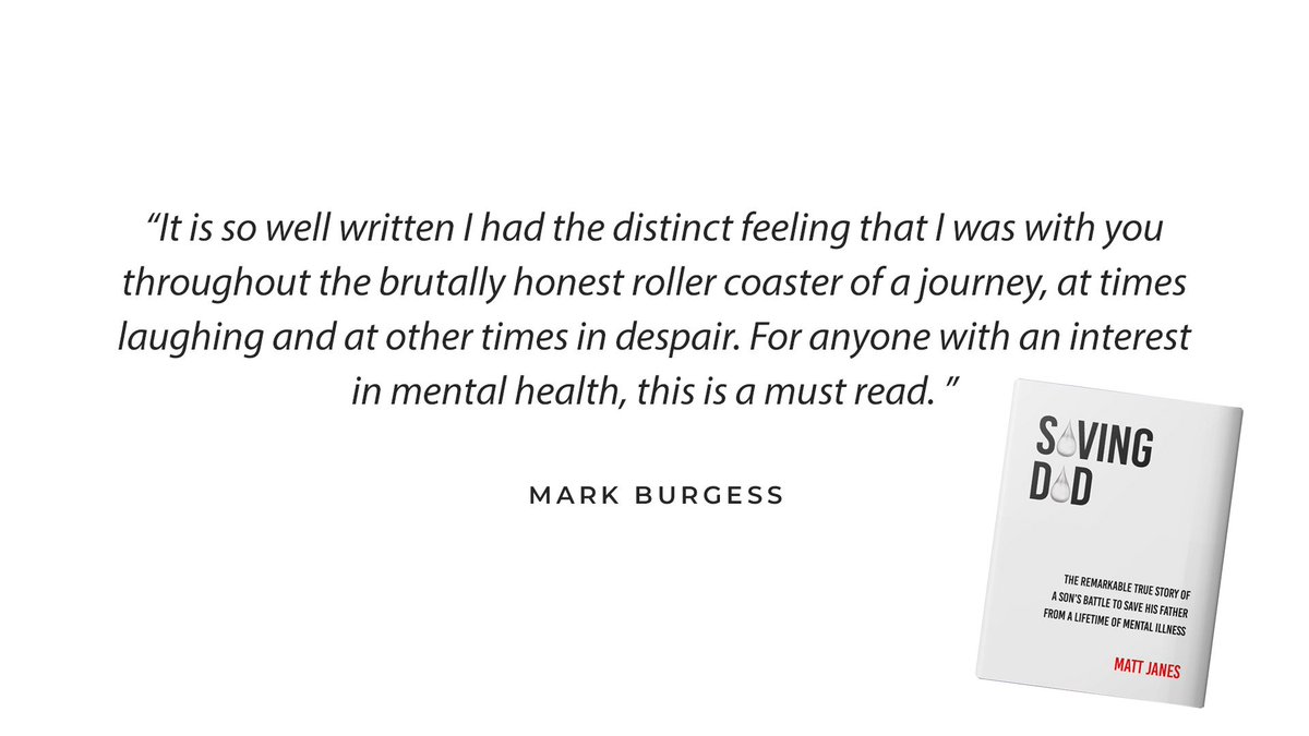 mattjanes's tweet photo. "For anyone with an interest in mental health, this is a must read." Get your copy at https://t.co/FjPk3JiBb8
#mentalhealth #mentalillness #books #savingdad https://t.co/oiJ884XPJK