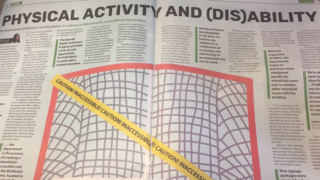 EIOMcMaster's tweet photo. Great article in the Sil about updates to Accessibility and Disability Inclusion programming within @McMasterSports Athletics and Recreation - also check out the article Invisible Disabilities! #AccessMac #AccessAthletics https://t.co/vsXeg8vCK5