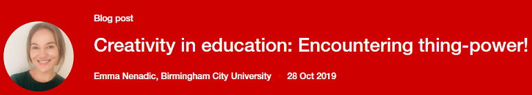 BERANews's tweet photo. @ENenadic on the #BERABlog - Creativity in education: Encountering thing-power! #Creativites @MyBCU
https://t.co/LyIKAhzrDx https://t.co/JUs1rDzkwD