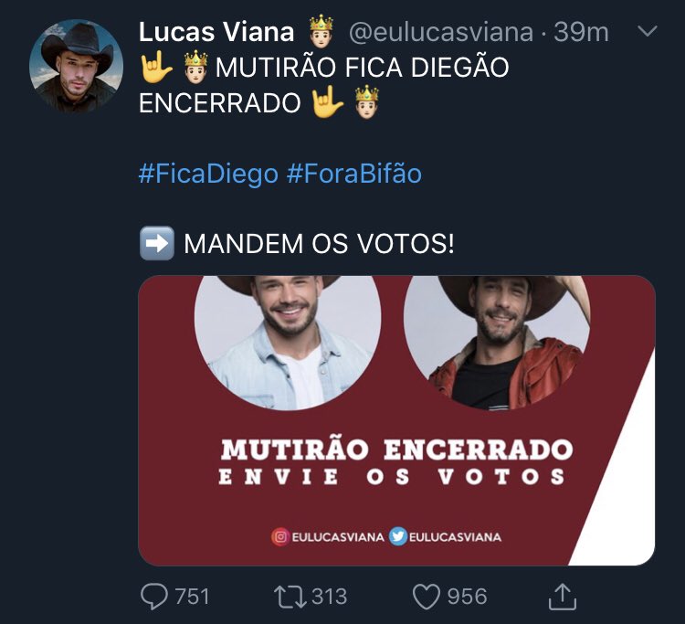 TodoBbb's tweet photo. #FicaDiego - 751 Respostas
#FicaBifao - 252 Respostas 

#AFazenda11 #AFazenda https://t.co/VYnQ14fJYU
