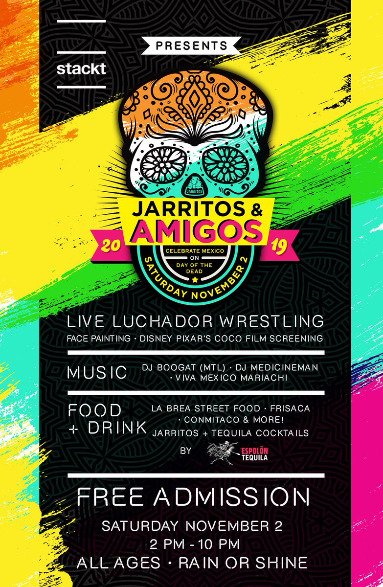 ☠ HEY TORONTO! WE'RE HAVING A PARTY! ☠ 

Come on down to <a href="/stacktmarket/">stackt</a> on November 2nd for #SuperGood fun including Lucha Libre Wrestling, face painting, Disney Pixar's Coco plus exclusive Jarritos merch &amp; cocktails! Admission is FREE.

More info => ow.ly/Vmn950wXHI5