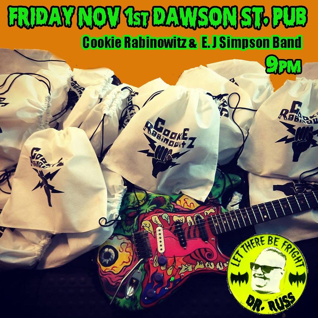 Friday Night <a href="/dawsonstreetpub/">Dawson Street Pub</a> Cookie Rabinowitz Band Halloween Show w/E.J Simpson Band facebook.com/events/7346127… <a href="/COOKIERABINOWTZ/">Electric Roots</a>