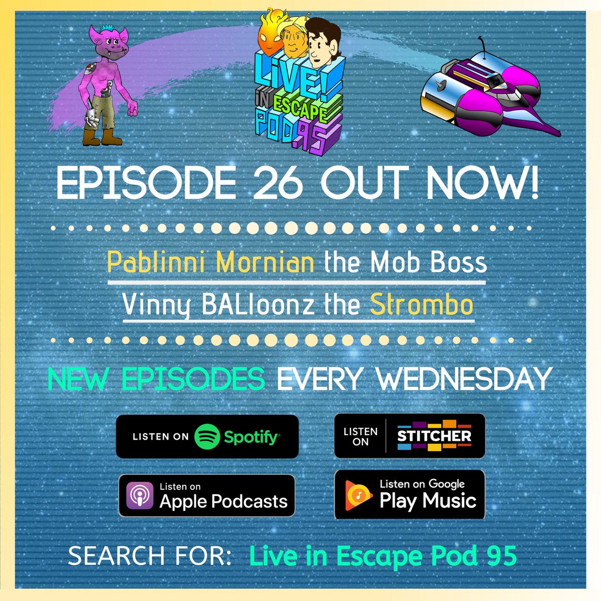 LIEP95's tweet photo. Episode 26 is out now! The crew asks a favor of the Mornian Crime Family Don (played by Eric Whitaker) who's joined by his right hand man, nephew and Strombo: Vinny BALloonz (played by Alex Potunas). You won't want to skip this one folks. #LiEP95 #FullOnForIt #VinnyEffinBallonz https://t.co/A12ZlCzf8M