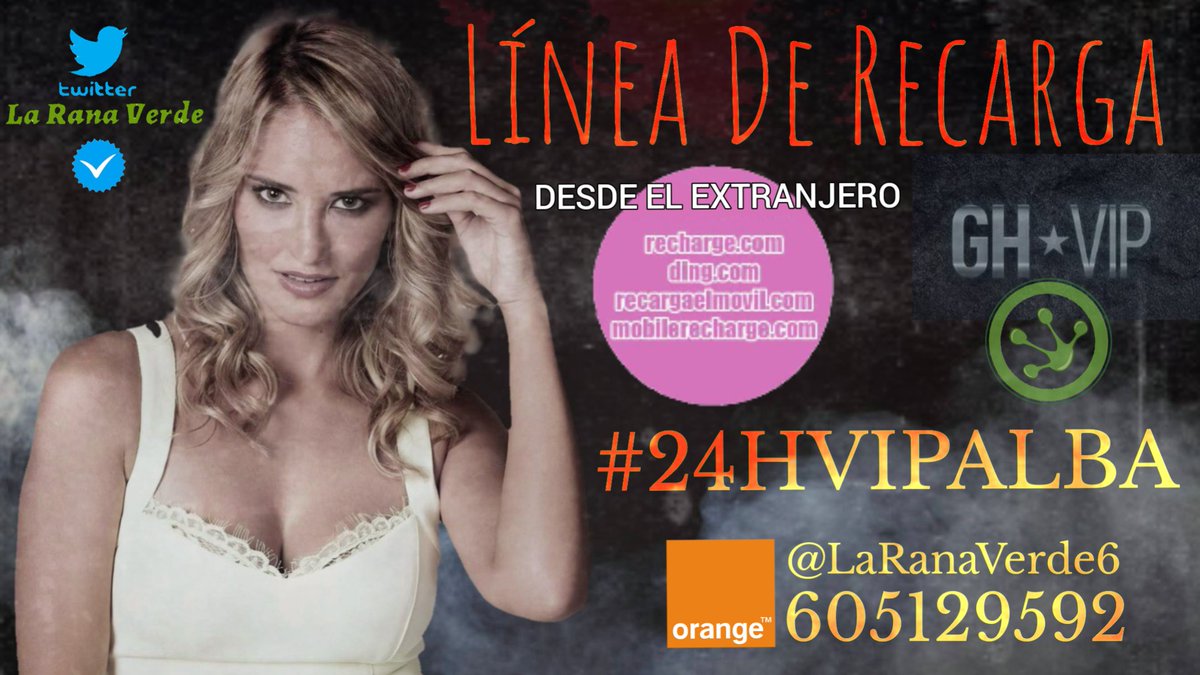 LaRana_Oficial_'s tweet image. Como no recarguemos , Alba se queda el Jueves en la casa !!! TENEMOS QUE EXPULSARLA. 

Tenemos 24h para llenar mi linea de recargas y enviar VIP ALBA. 

ENTRE TODOS PODEMOS. Manda tu comprobante a 👇🏽👇🏽
                   #24HVIPALBA 

#GHVIP30O
#GHVIP300 
#SomosLaAudiencia30O