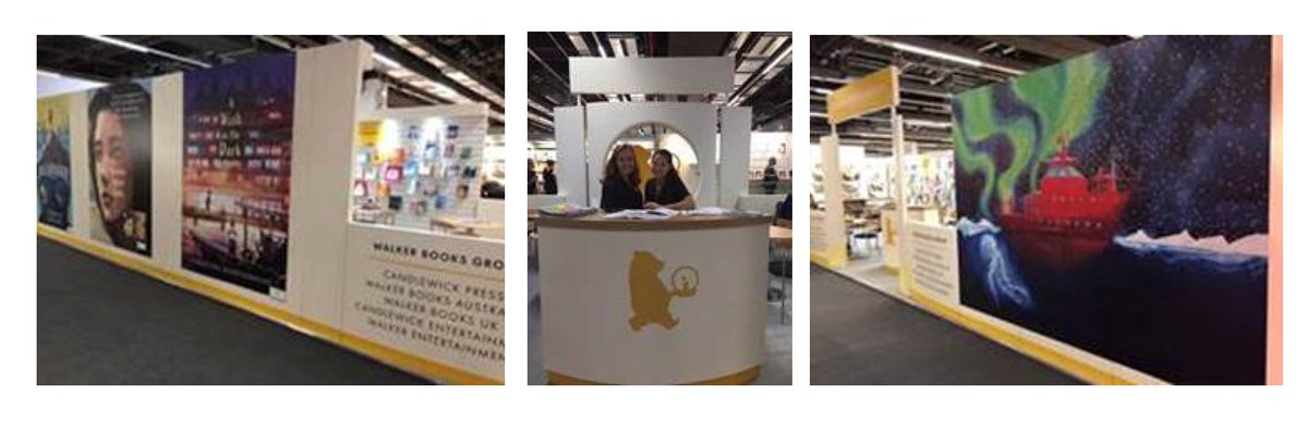 The Walker Books Frankfurt stand, with a giant panel of The Scientists and the Giant Arctic Jellyfish written and illustrated by the extraordinary Chloe Savage.