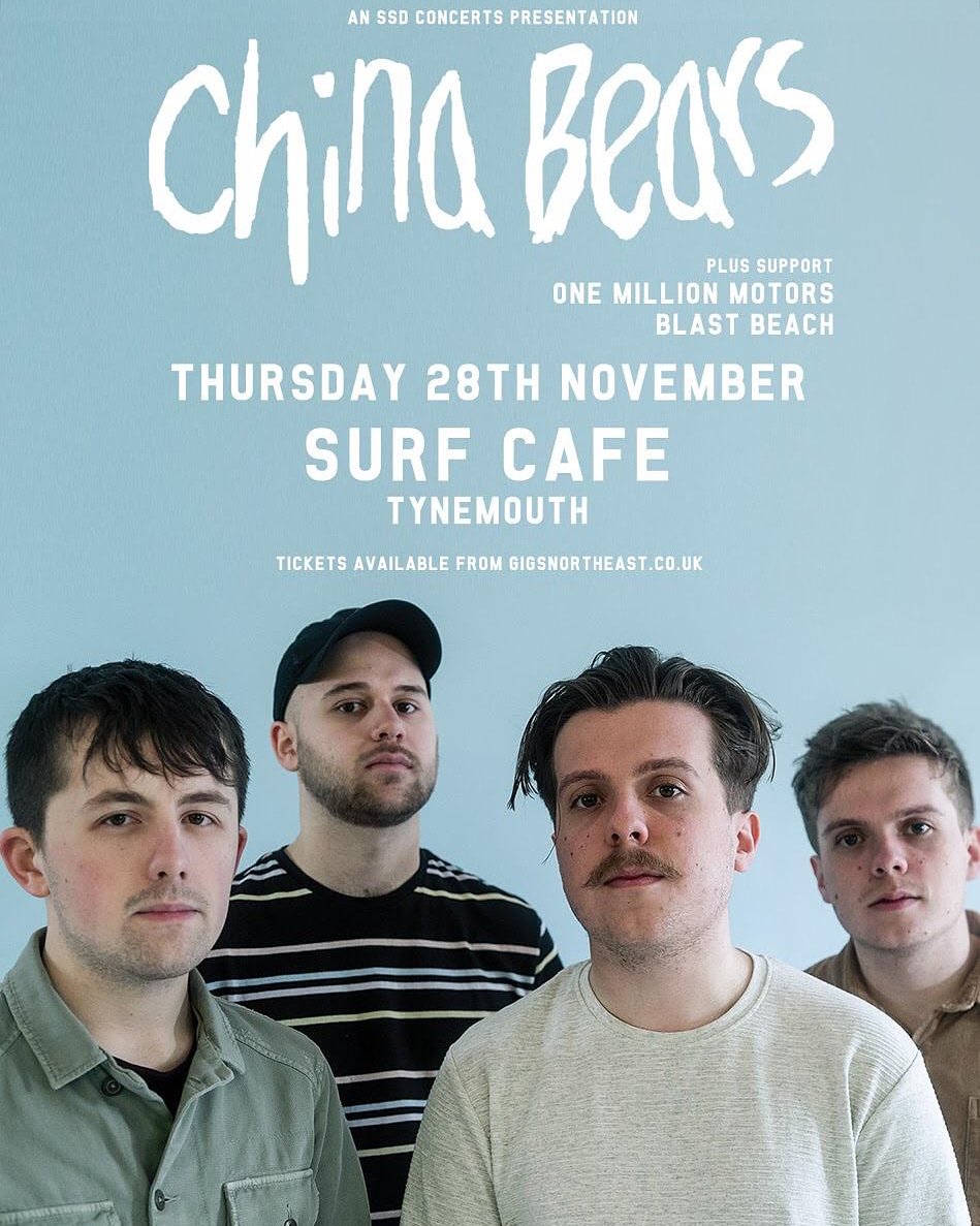 Not long until we return to @SurfCafeTM supporting @chinabearsband with fellow northerners @blastbeach. Its gonna be a party. Contact us for tickets 🎟️🎟️

#onemillionmotors #ChinaBears #BlastBeach #tynemouth #newcastle #livemusic #northeastevents