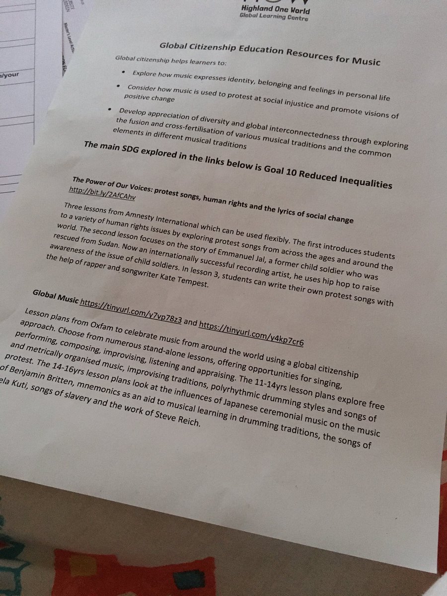 missshepmusic's tweet photo. A great CPD on Global Citizenship today! Looking forward to embedding this in my practice through music. Massive thanks to Highland One World for providing me with a list of resources to use! 🌎👩🏻‍🏫 https://t.co/gYOwUxMf1n