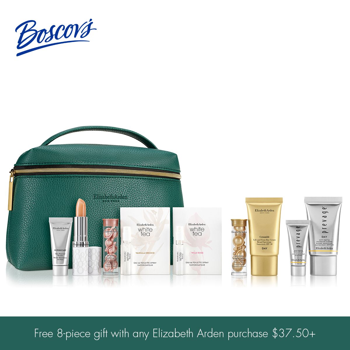 It's Elizabeth Arden gift time @boscovs! Receive a FREE 8-Piece Gift with any Elizabeth Arden purchase of $37.50 or more. #beautybyboscovs