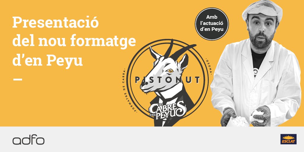 Vine a la presentació del formatge #Pistonut de les <a href="/CabresPeyu/">CabresPeyu</a> i gaudeix d'un petit tast del formatge. T'esperem a les 18.30 o a les 19.30 h a:
✔7 novembre Esclat de Manresa
✔14 novembre Esclat de Sabadell
✔13 desembre Esclat Sant Cugat del Vallès
#BonpreuEsclat